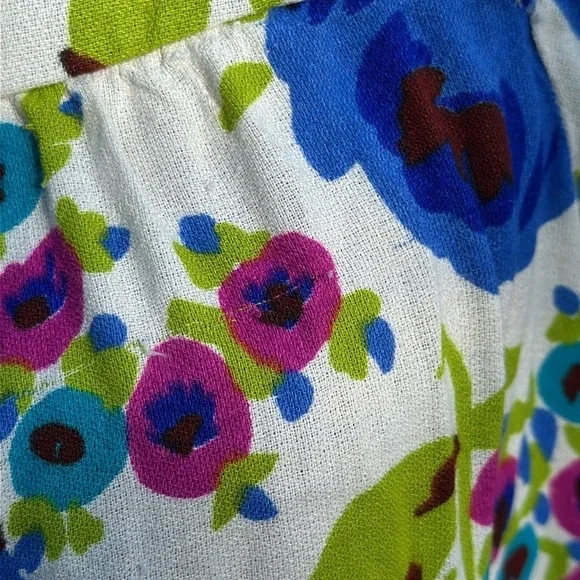 💙🩵💚Vintage, gorgeous floral, handmade caftan dress maxi mumu white blue - Picture 7 of 11